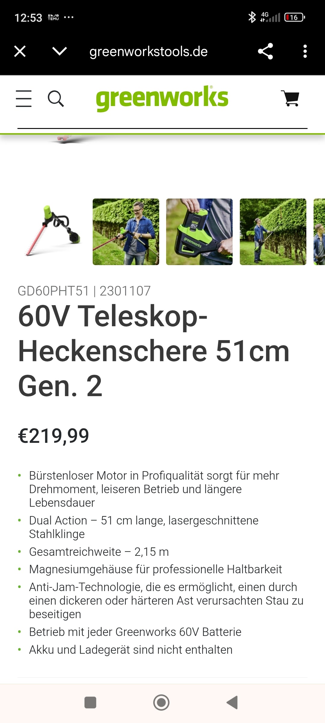 Akku Heckenschere 60V